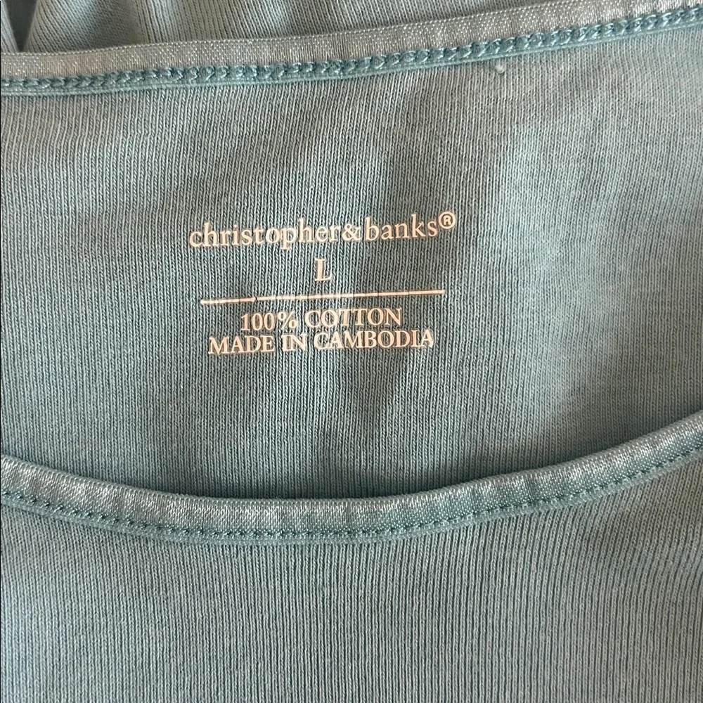 Christopher & Banks Satin Trim Crewneck 3/4 Sleeve TShirt Blue Size Large - Picture 6 of 8